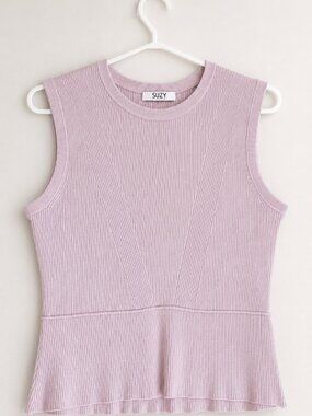 Suzy Shier Pink Ribbed Sleeveless Peplum Top Size L